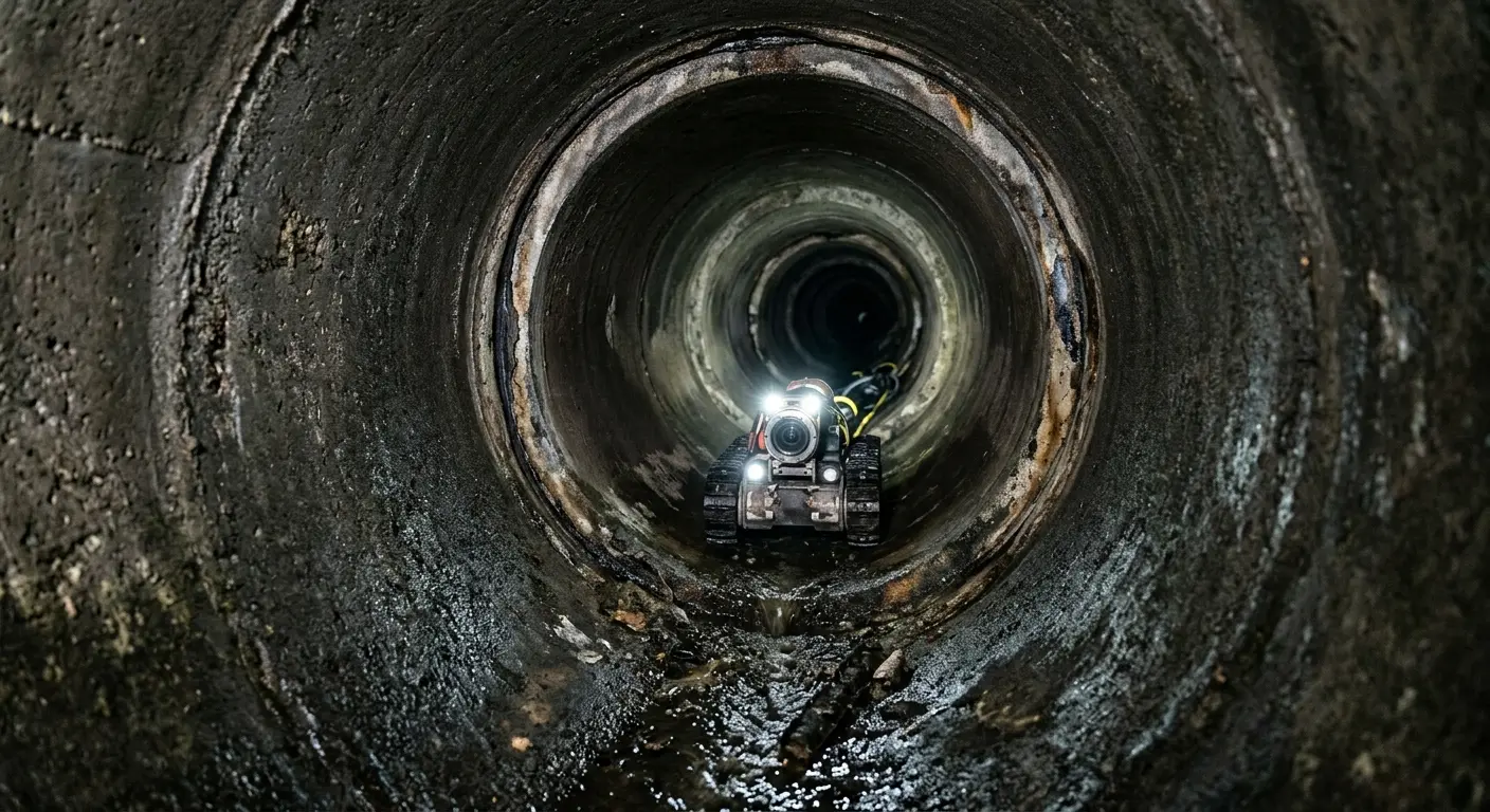 Robotic sewer camera inspecting pipe interior for Sewer Line Cleaning in Lake Jackson